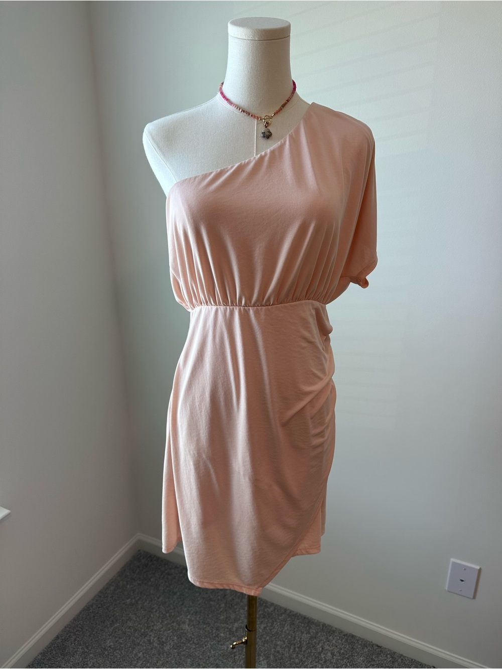 vestique Blush Pink One-Shoulder Draped Dress